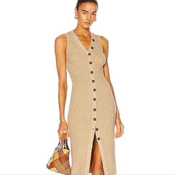 AVICI Tan Button Down Ribbed Dress S - Picture 1 of 6